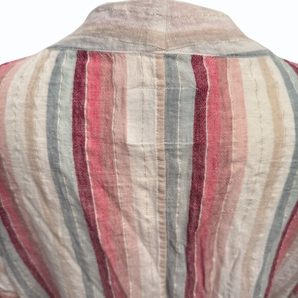 Rails Thea Linen Striped Shirt Womens L Tropic Stripe Metallic Thread Front Tie - Picture 8 of 13